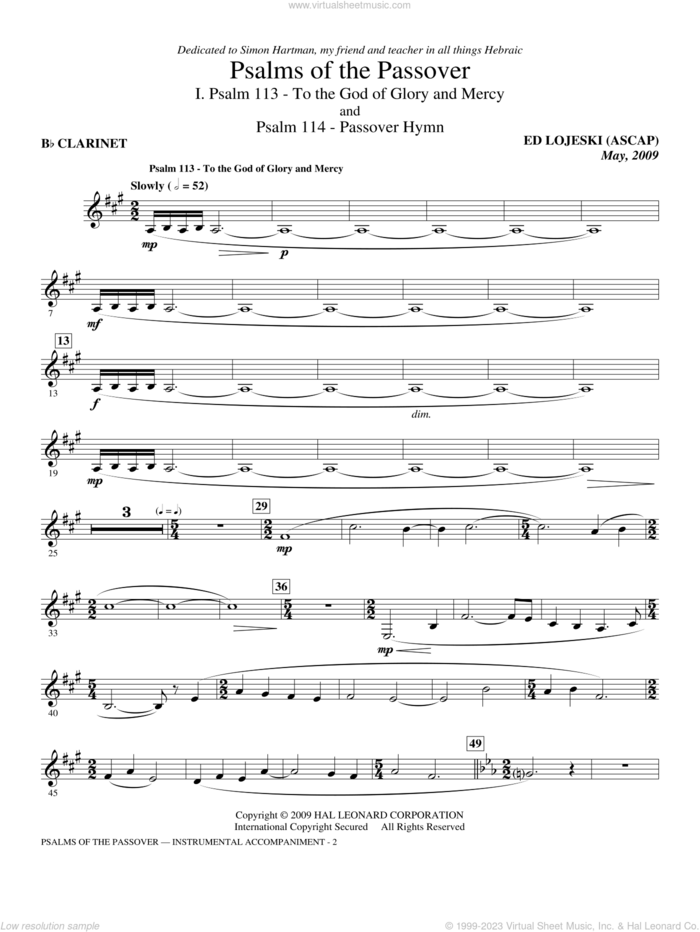 Psalms Of The Passover sheet music for orchestra/band (Bb clarinet) by Ed Lojeski, intermediate skill level