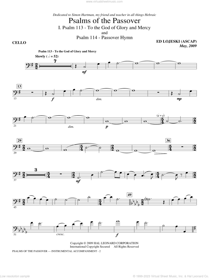 Psalms Of The Passover sheet music for orchestra/band (cello) by Ed Lojeski, intermediate skill level
