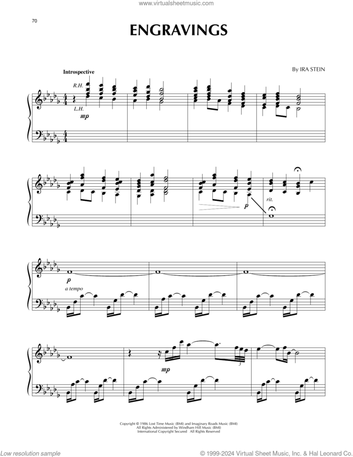 Engravings sheet music for piano solo by Ira Stein and Russel Walder and Ira Stein, intermediate skill level