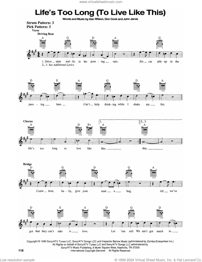 Life's Too Long (To Live Like This) sheet music for guitar solo (chords) by Ricky Skaggs, Dan Wilson, Don Cook and John Jarvis, easy guitar (chords)