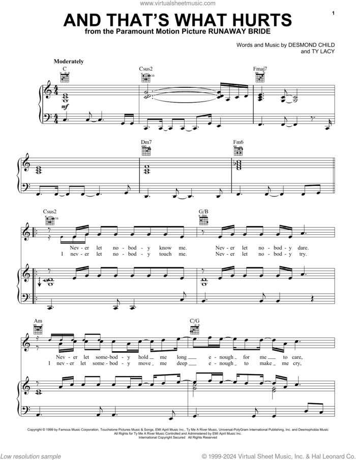 And That's What Hurts sheet music for voice, piano or guitar by Daryl Hall and John Oates, Desmond Child and Ty Lacy, intermediate skill level