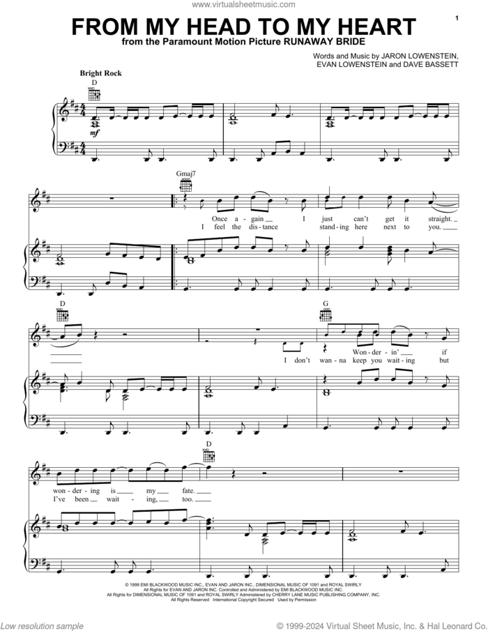 From My Head To My Heart sheet music for voice, piano or guitar by Evan and Jaron, Dave Bassett, Evan Lowenstein and Jaron Lowenstein, intermediate skill level