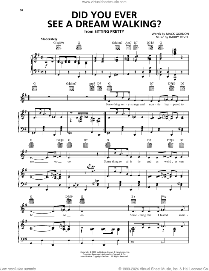 Did You Ever See A Dream Walking? sheet music for voice, piano or guitar by Mack Gordon, Bing Crosby and Harry Revel, intermediate skill level