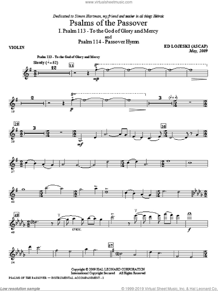 Psalms Of The Passover (violin, clarinet and cello parts) (complete set of parts) sheet music for orchestra/band (violin, clarinet and cellos) by Ed Lojeski, intermediate skill level