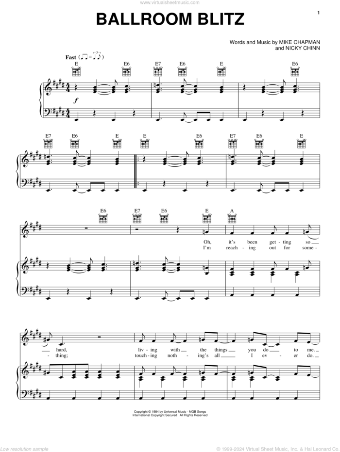 Ballroom Blitz sheet music for voice, piano or guitar by Sweet, Krokus, Mike Chapman and Nicky Chinn, intermediate skill level