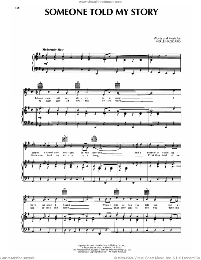 Someone Told My Story sheet music for voice, piano or guitar by Merle Haggard, intermediate skill level