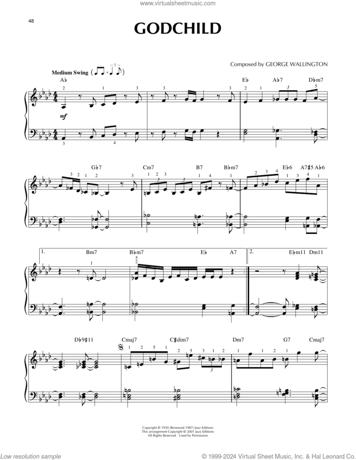 Godchild sheet music for piano solo by George Wallington, intermediate skill level