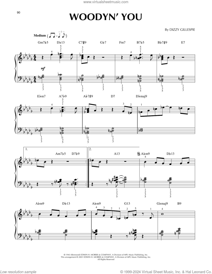 Woodyn' You sheet music for piano solo by Dizzy Gillespie, intermediate skill level