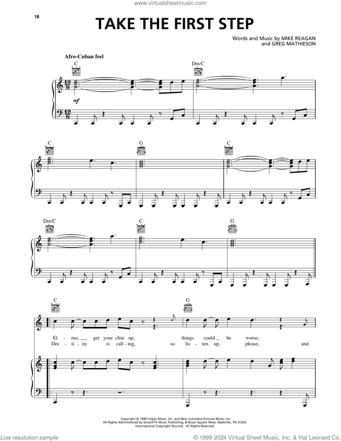 Take The First Step (from The Adventures Of Elmo In Grouchland) sheet music for voice, piano or guitar by Greg Mathieson and Mike Reagan, Greg Mathieson and Mike Reagan, intermediate skill level