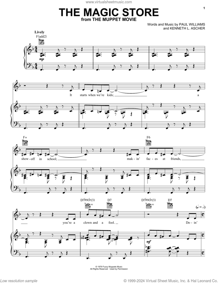 The Magic Store (from The Muppet Movie) sheet music for voice, piano or guitar by The Muppets, Kenneth L. Ascher and Paul Williams, intermediate skill level