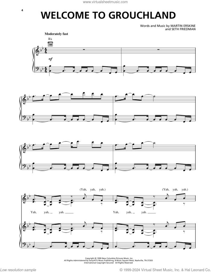 Welcome To Grouchland (from The Adventures Of Elmo In Grouchland) sheet music for voice, piano or guitar by Martin Erskine and Seth Friedman, Martin Erskine and Seth Friedman, intermediate skill level
