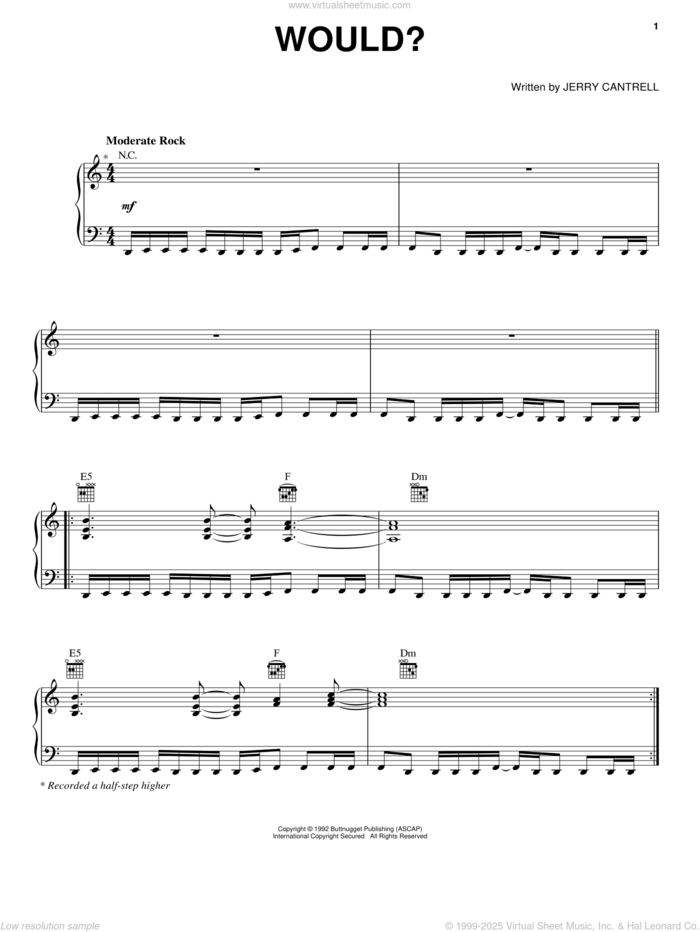 Would? sheet music for voice, piano or guitar by Alice In Chains and Jerry Cantrell, intermediate skill level