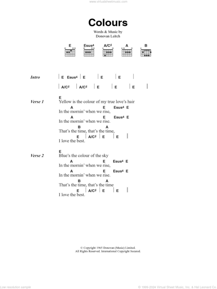 Colours sheet music for guitar (chords) by Walter Donovan and Donovan Leitch, intermediate skill level