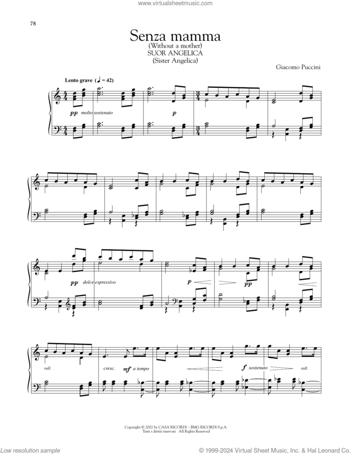 Senza Mamma sheet music for piano solo by Giacomo Puccini, classical score, intermediate skill level