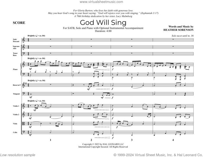 God Will Sing (COMPLETE) sheet music for orchestra/band by Heather Sorenson and Zephaniah 3:17, intermediate skill level