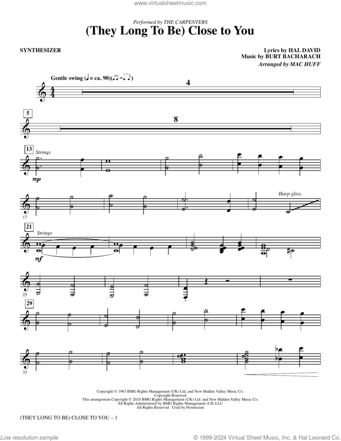 (They Long to Be) Close To You (arr. Mac Huff) (complete set of parts) sheet music for orchestra/band (Rhythm) by Carpenters, Burt Bacharach, Hal David and Mac Huff, intermediate skill level