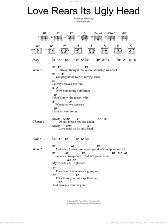 Love Rears Its Ugly Head sheet music for guitar (chords) by Living Colour and Vernon Reid, intermediate skill level