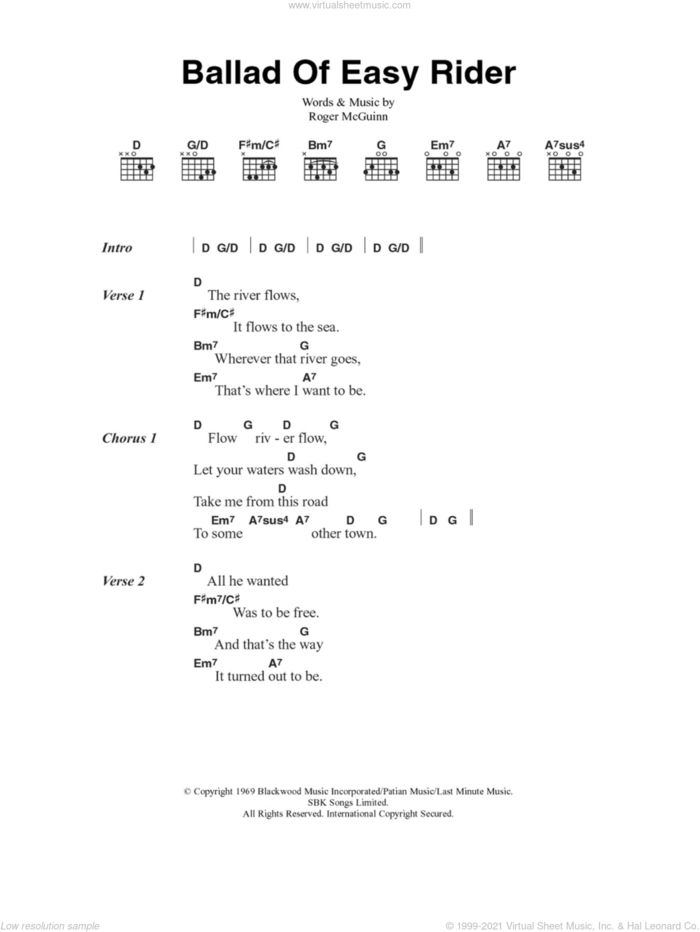 Ballad Of Easy Rider sheet music for guitar (chords) by The Byrds and Roger McGuinn, intermediate skill level