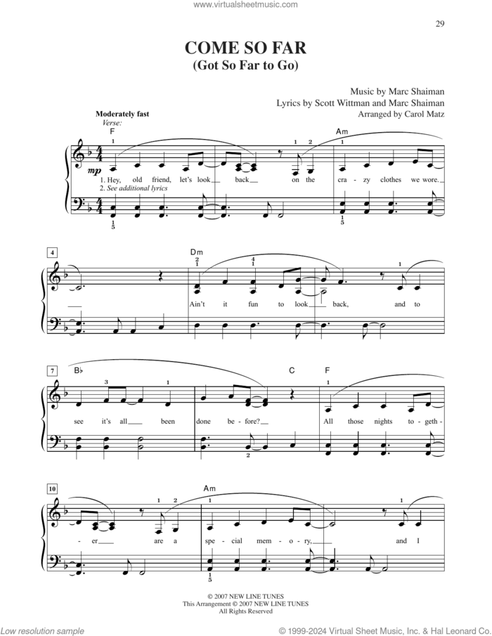 Come So Far (Got So Far To Go) (from Hairspray) (arr. Carol Matz) sheet music for piano solo by Mark Shaiman, Carol Matz and Scott Michael Wittman, easy skill level