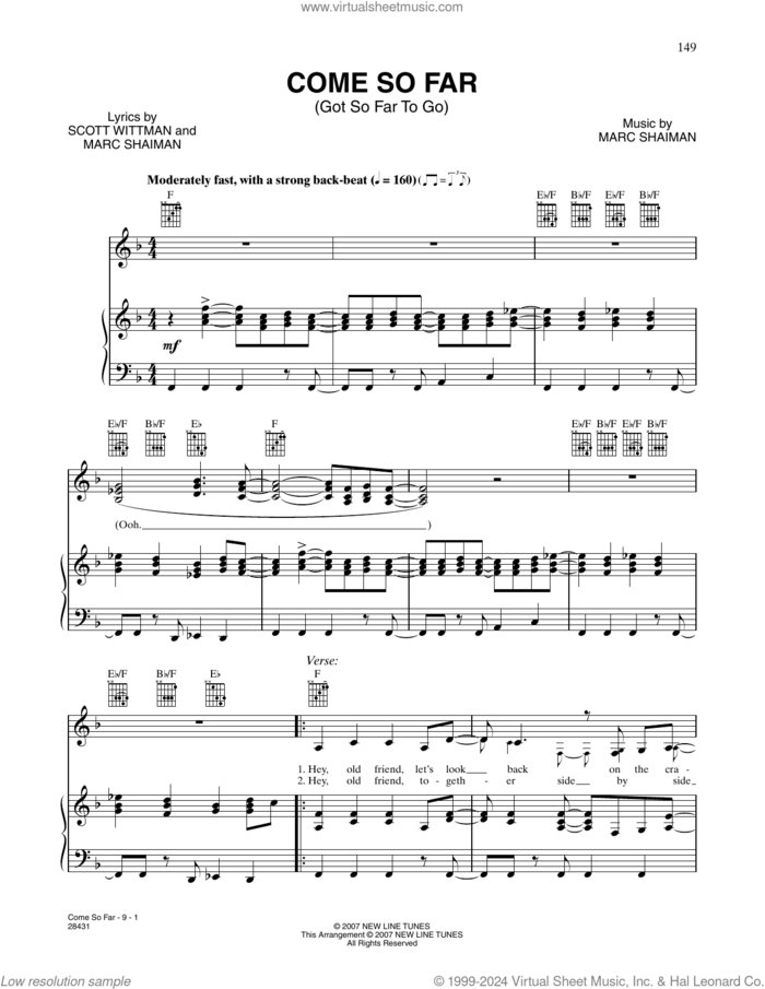 Come So Far (Got So Far To Go) (from Hairspray) sheet music for voice, piano or guitar by Mark Shaiman and Scott Michael Wittman, intermediate skill level