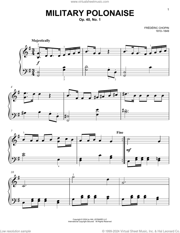 Military Polonaise, Op. 40, No. 1 sheet music for piano solo by Frederic Chopin, classical score, easy skill level