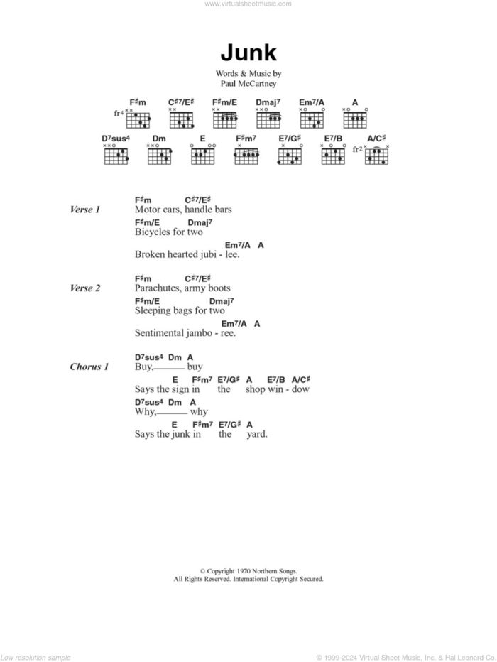 Junk sheet music for guitar (chords) by Paul McCartney, intermediate skill level