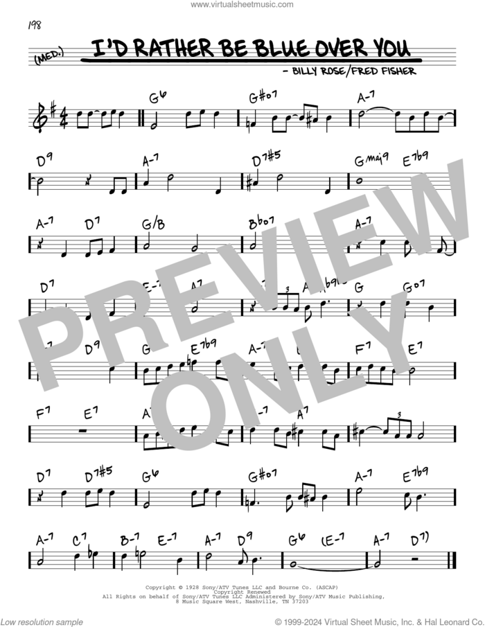 I'd Rather Be Blue Over You (from Funny Girl) sheet music for voice and other instruments (real book) by Barbra Streisand, Billy Rose and Fred Fisher, intermediate skill level