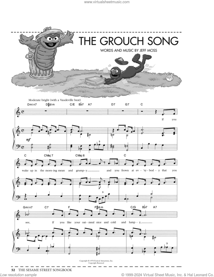 The Grouch Song (from Sesame Street) sheet music for voice, piano or guitar by Jeff Moss, intermediate skill level