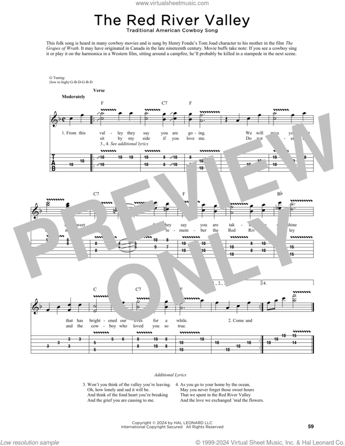 The Red River Valley sheet music for guitar (tablature), intermediate skill level