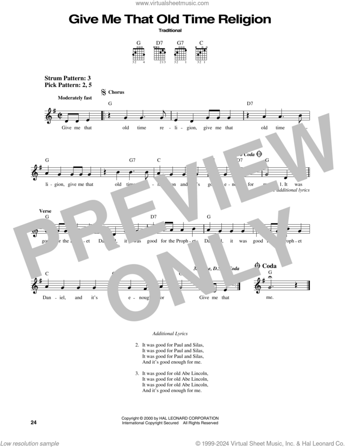 Give Me That Old Time Religion sheet music for guitar solo (chords), easy guitar (chords)