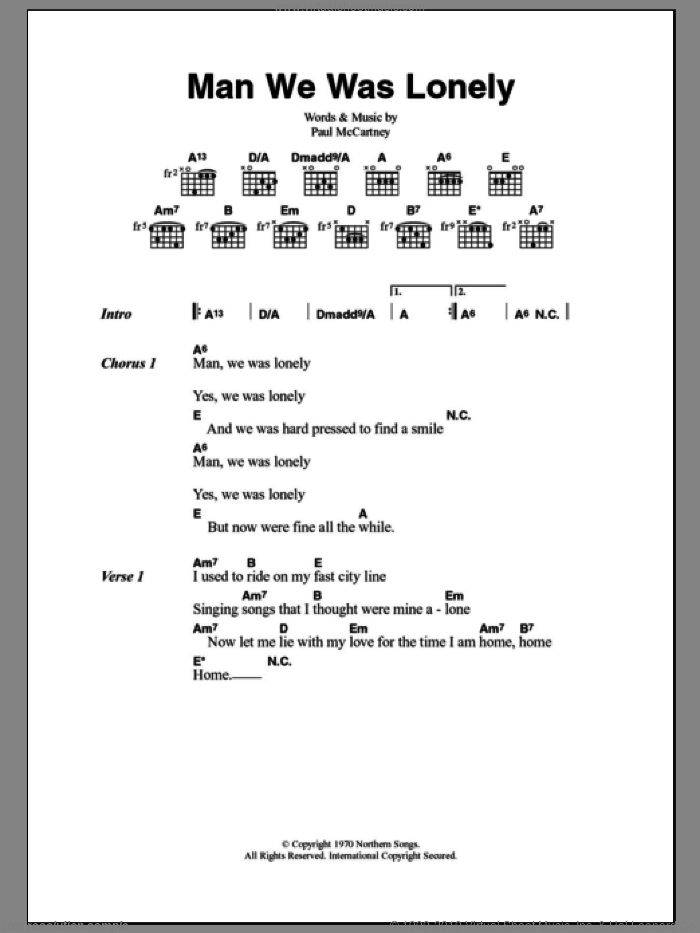 Man We Was Lonely sheet music for guitar (chords) by Paul McCartney, intermediate skill level