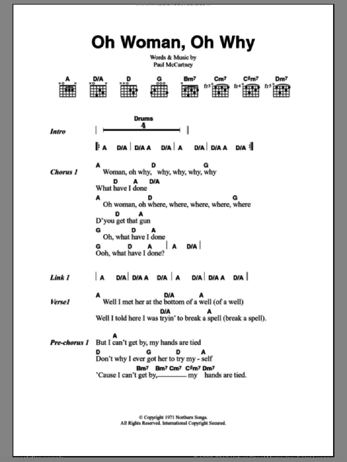 Oh Woman, Oh Why sheet music for guitar (chords) by Paul McCartney, intermediate skill level
