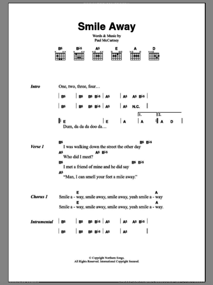 Smile Away sheet music for guitar (chords) by Paul McCartney, intermediate skill level