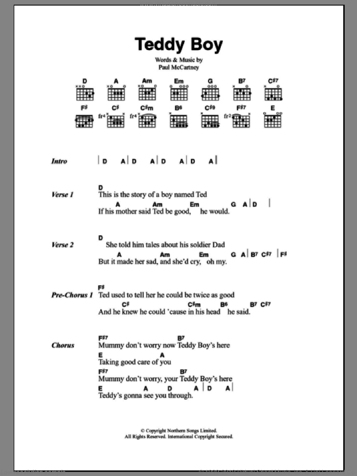 Teddy Boy sheet music for guitar (chords) by Paul McCartney, intermediate skill level