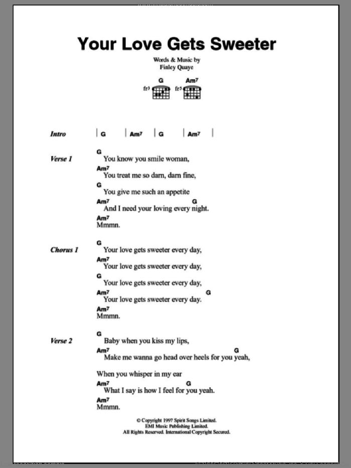 Your Love Gets Sweeter sheet music for guitar (chords) by Finley Quaye, intermediate skill level
