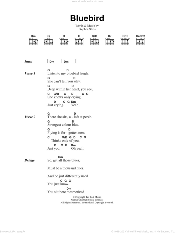 Bluebird sheet music for guitar (chords) by Buffalo Springfield and Stephen Stills, intermediate skill level
