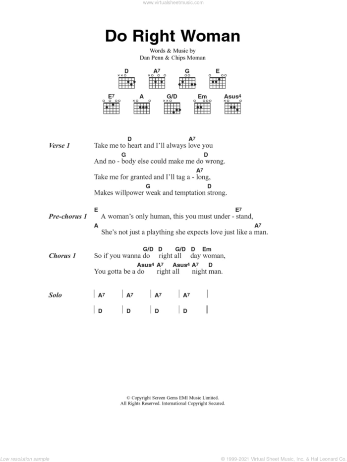 Do Right Woman sheet music for guitar (chords) by The Flying Burrito Brothers, Chips Moman and Dan Penn, intermediate skill level