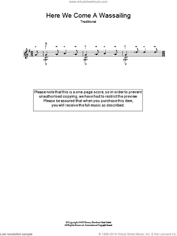 Here We Come A-Wassailing sheet music for guitar solo (chords), easy guitar (chords)