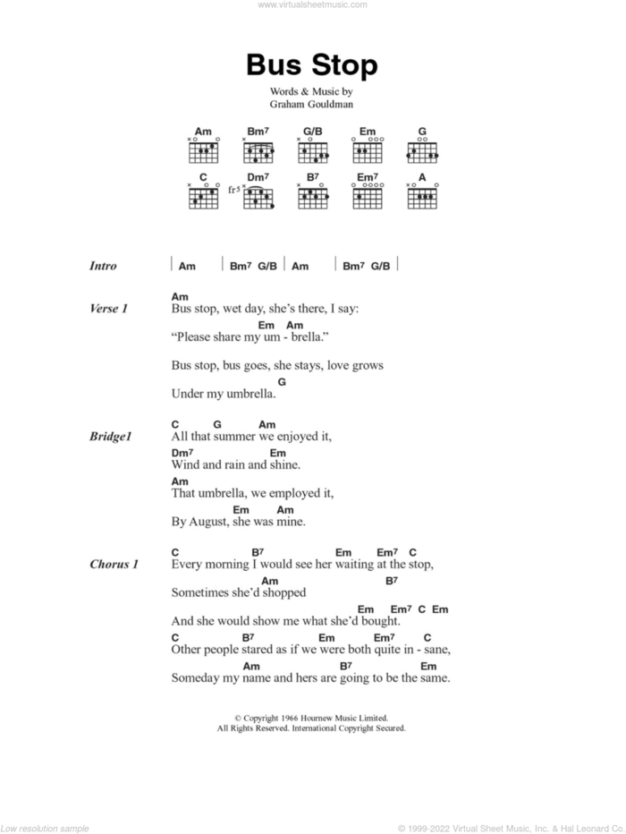 Bus Stop sheet music for guitar (chords) by The Hollies and Graham Gouldman, intermediate skill level