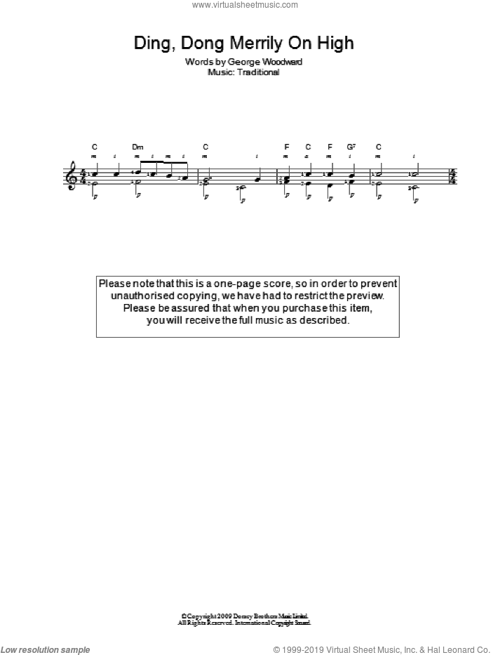 Ding Dong! Merrily On High! sheet music for guitar solo (chords)  and George Woodward, easy guitar (chords)