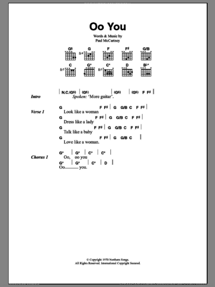 Oo You sheet music for guitar (chords) by Paul McCartney, intermediate skill level