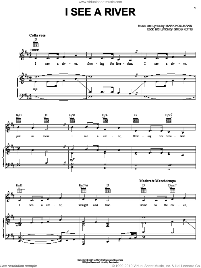 I See A River sheet music for voice, piano or guitar by Urinetown (Musical), Greg Kotis and Mark Hollmann, intermediate skill level