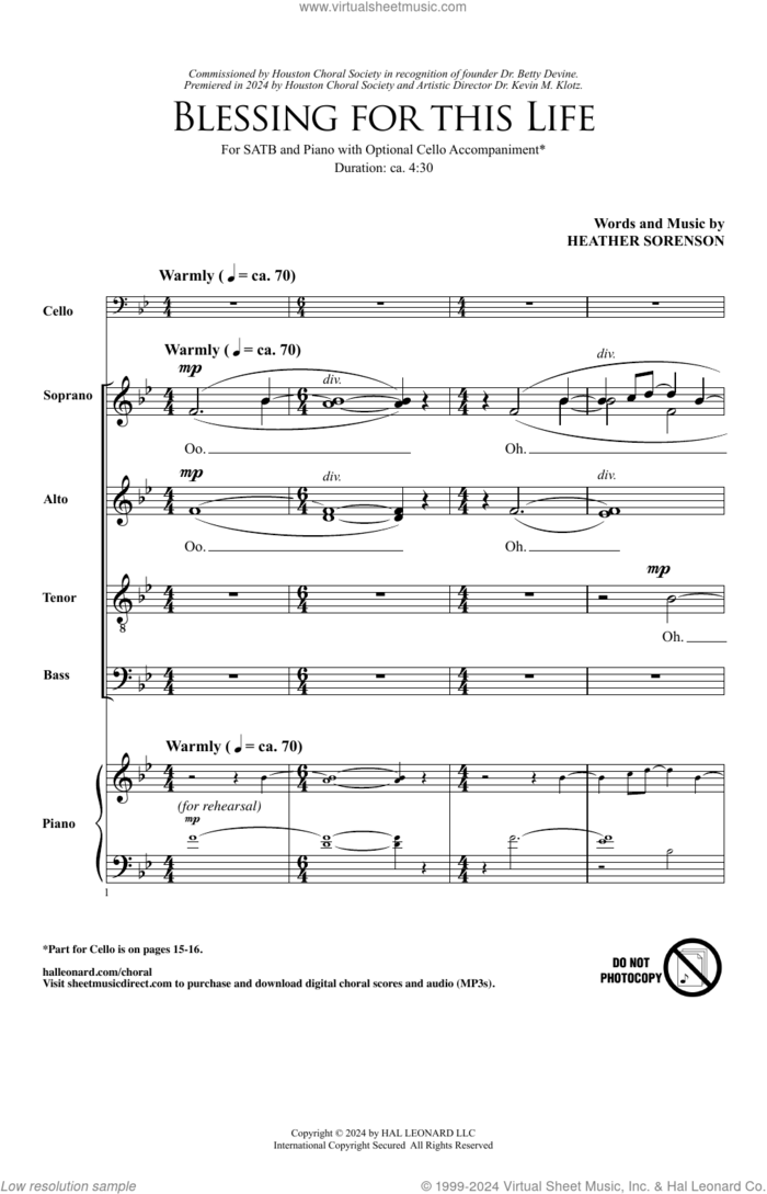 Blessing For This Life sheet music for choir (SATB: soprano, alto, tenor, bass) by Heather Sorenson, intermediate skill level