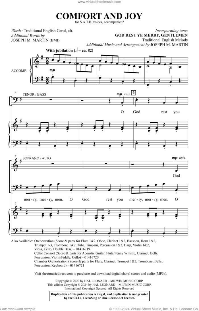 Comfort And Joy sheet music for choir (SATB: soprano, alto, tenor, bass) by Joseph M. Martin and Miscellaneous, intermediate skill level