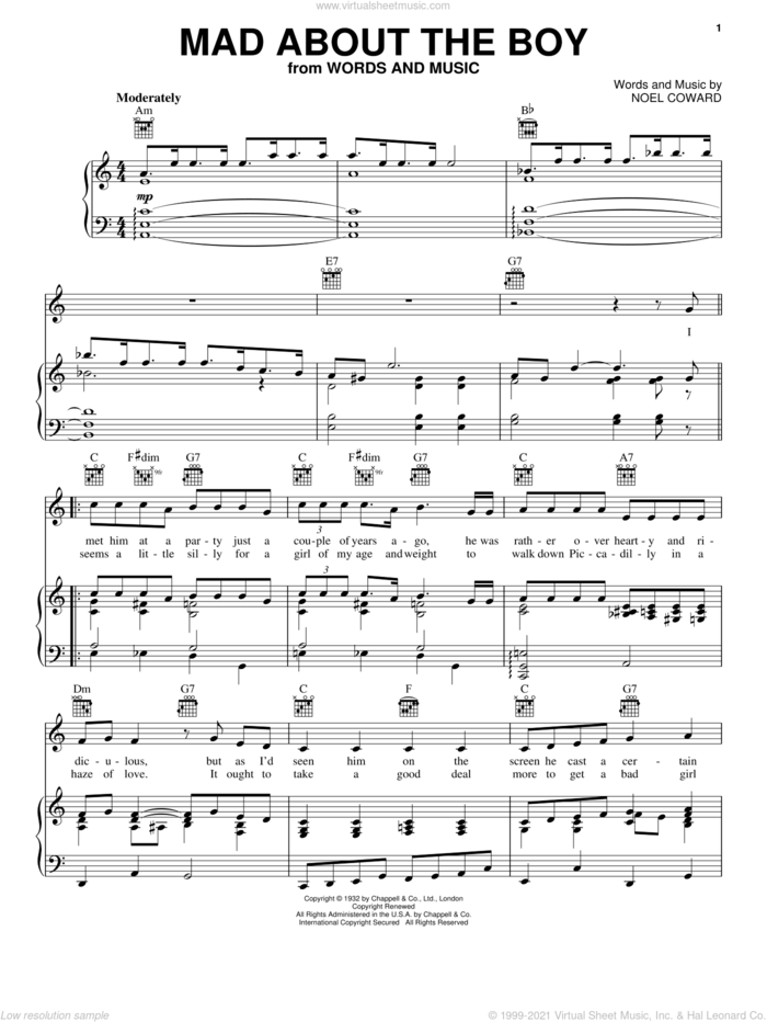 Mad About The Boy sheet music for voice, piano or guitar by Noel Coward, intermediate skill level