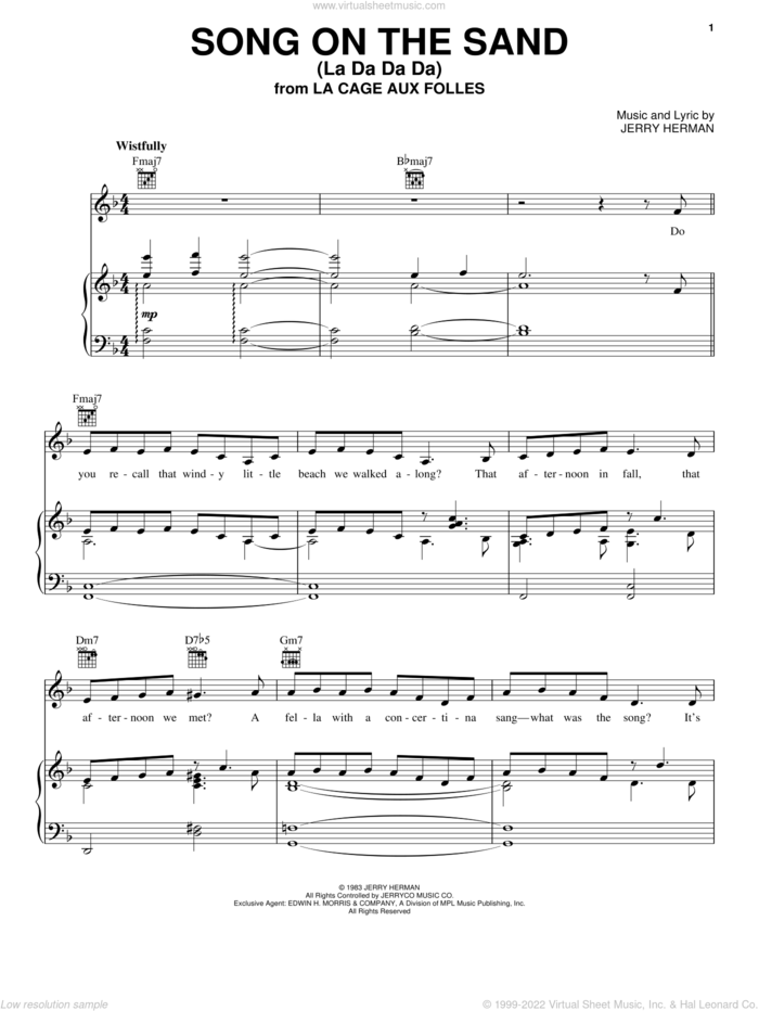 Song On The Sand (La Da Da Da) sheet music for voice, piano or guitar by Jerry Herman, intermediate skill level