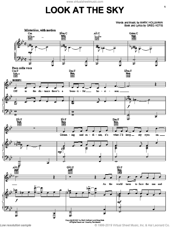 Look At The Sky sheet music for voice, piano or guitar by Urinetown (Musical), Greg Kotis and Mark Hollmann, intermediate skill level