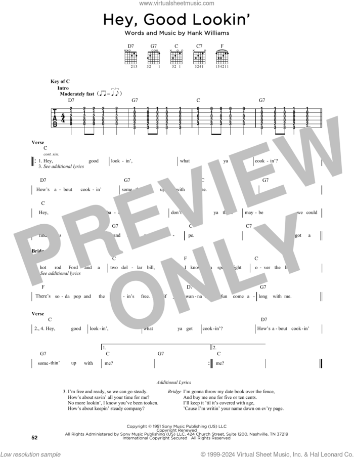 Hey, Good Lookin' sheet music for guitar solo by Hank Williams, intermediate skill level