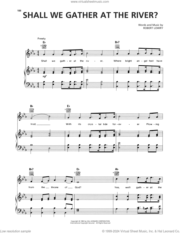 Shall We Gather At The River? sheet music for voice, piano or guitar by Robert Lowry, intermediate skill level