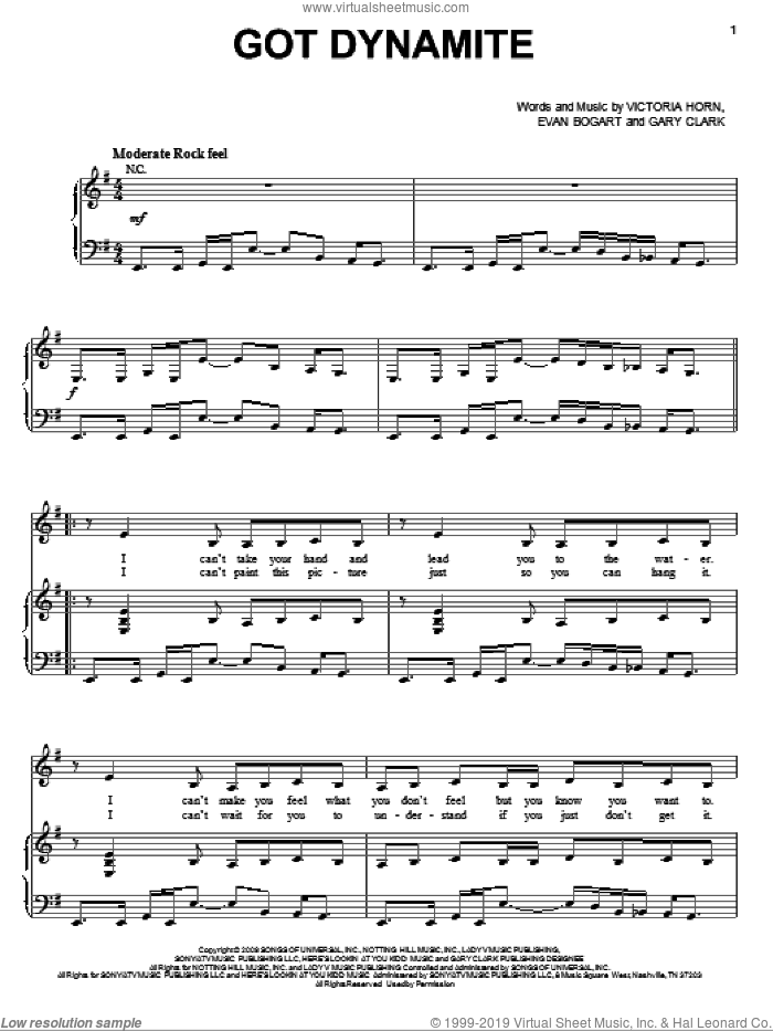 Got Dynamite sheet music for voice, piano or guitar by Demi Lovato, Evan Bogart, Gary Clark and Victoria Horn, intermediate skill level